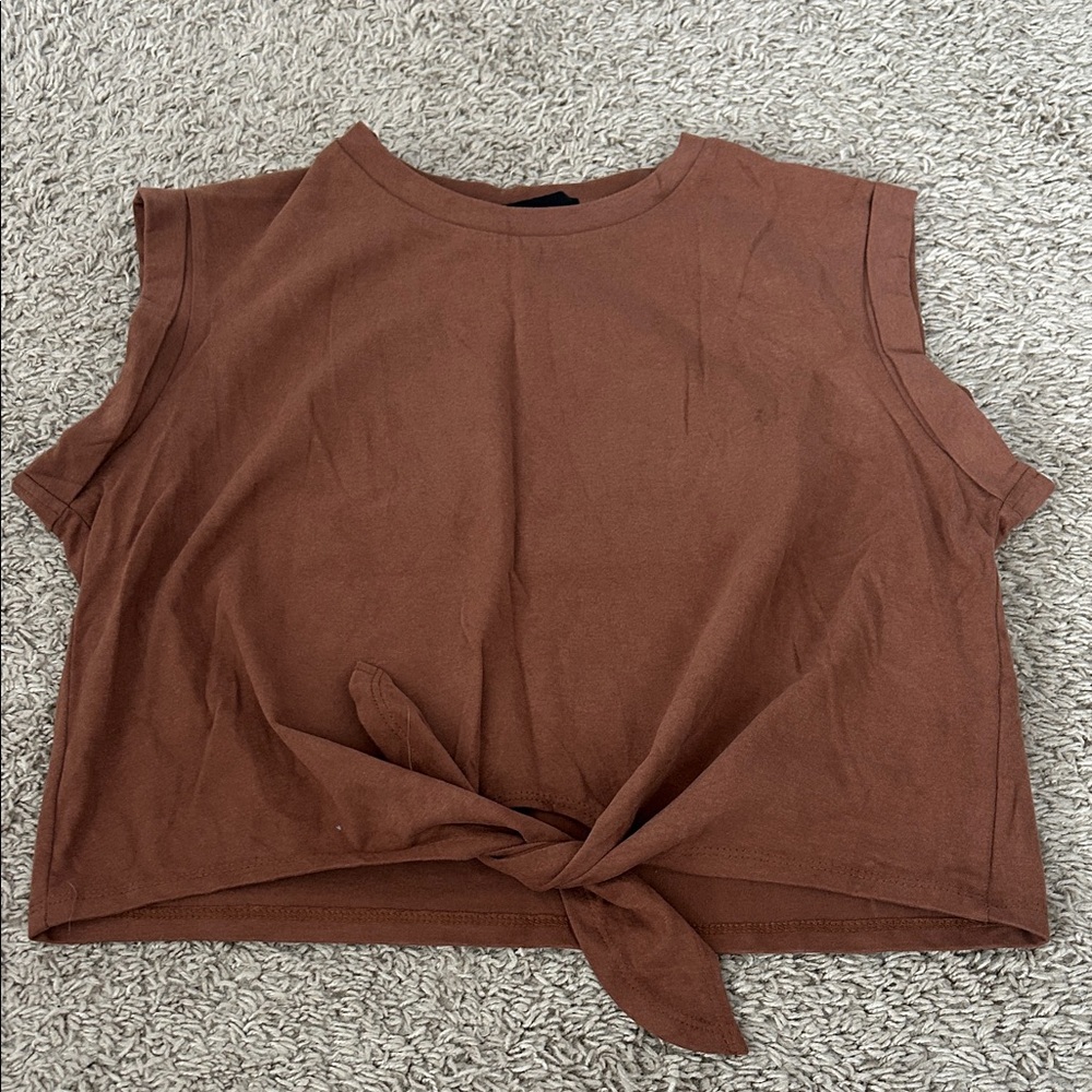 Cider Brown Tie-Front Crop Top